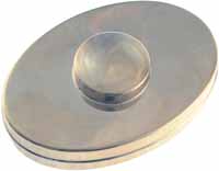 Tinder Box
with burning glass lens,
3'' wide by 4-1/2'', tin plated